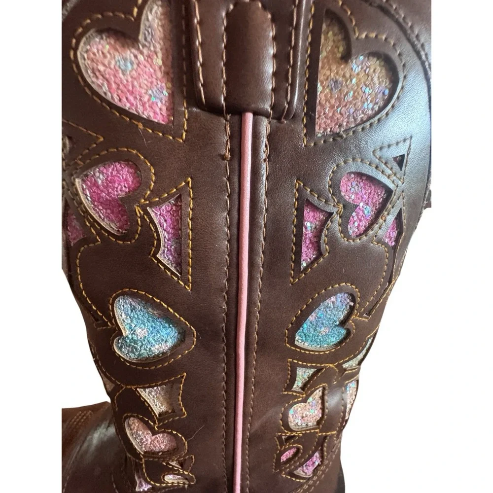 Shyanne Faux Leather Girl's Size 5 Mi Amor Glitter Heart Inlay Western Boots